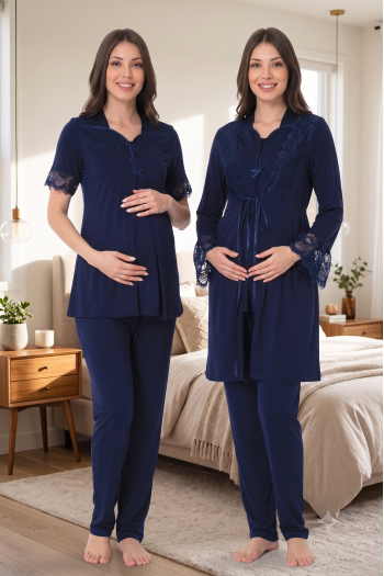 Effortt 9014 Lacivert Sabahlıklı Lohusa Pijama Takımı Effortt 9014 Lacivert Sabahlıklı Lohusa Pijama Takımı