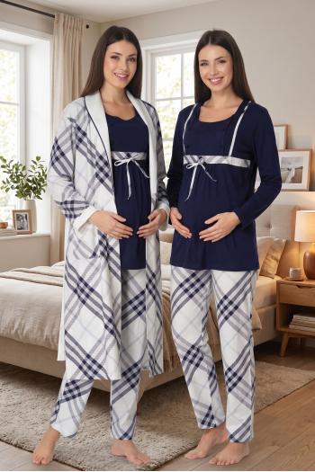 Effortt 8084 Lacivert Sabahlıklı Dantelli Lohusa Pijama Takım Effortt 8084 Lacivert Sabahlıklı Dantelli Lohusa Pijama Takım