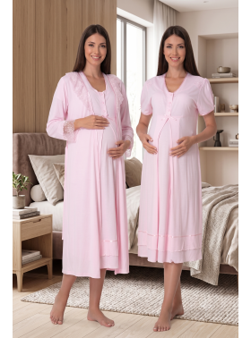 Effortt 8025 Pembe Dantel Sabahlıklı Lohusa Gecelik