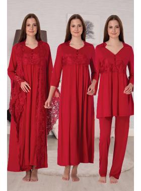 Effortt 3014 Vişne Özel Tasarım Lohusa Hamile 4'lü Set