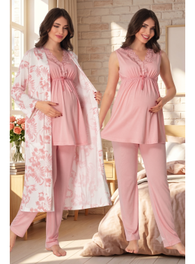 Effortt 8034 Pudra Lohusa Hamile Pijama Takım Sabahlık