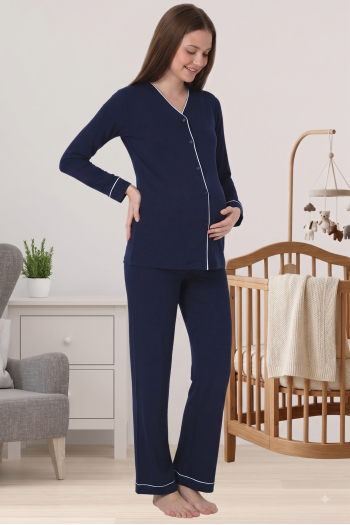 Effortt 5072 Lacivert Önden Düğmeli Lohusa Pijama Takımı Effortt 5072 Lacivert Önden Düğmeli Lohusa Pijama Takımı