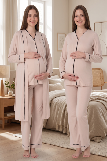 Effortt 5074 Sütlü Kahve Düğmeli Sabahlıklı Lohusa Pijama Takımı Effortt 5074 Sütlü Kahve Düğmeli Sabahlıklı Lohusa Pijama Takımı