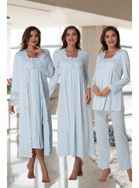 Effortt 7016 Mavi Özel Tasarım Lohusa Hamile 4'lü Set