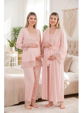 Dantelli Pudra Uzun Kollu Lohusa Hamile Pijama Takımı Sabahlık 33004 Dantelli Pudra Uzun Kollu Lohusa Hamile Pijama Takımı Sabahlık 33004