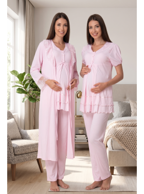 Effortt 8024 Pembe Dantel Sabahlıklı Lohusa Pijama