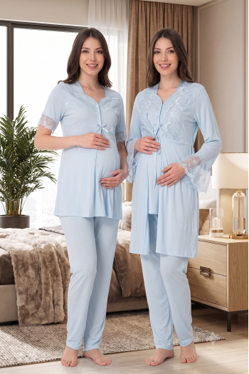 Effortt 9014 Mavi Sabahlıklı Lohusa Pijama Takımı Effortt 9014 Mavi Sabahlıklı Lohusa Pijama Takımı