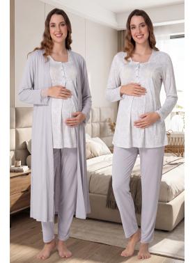 Effortt 9074 Gri Lohusa Hamile Pijama Takım Sabahlık