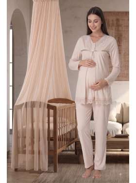 Effortt 4032 BEJ Dantelli Lohusa Pijama Takım