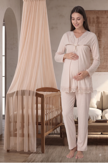 Effortt 4032 BEJ Dantelli Lohusa Pijama Takım Effortt 4032 BEJ Dantelli Lohusa Pijama Takım