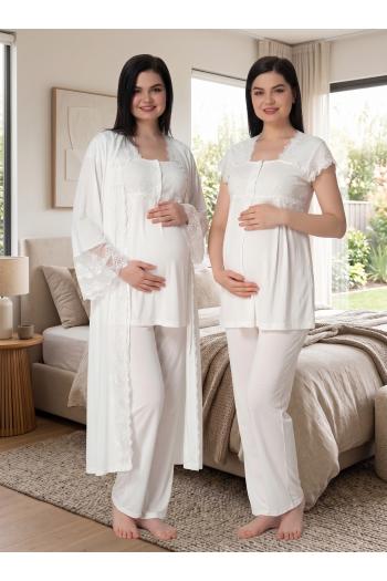 Effortt 5011 Ekru Uzun Prenses Sabahlıklı Lohusa Pijama Takımı