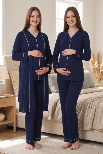 Effortt 5074 Lacivert Düğmeli Sabahlıklı Lohusa Pijama Takımı Effortt 5074 Lacivert Düğmeli Sabahlıklı Lohusa Pijama Takımı