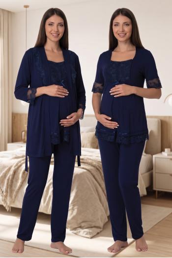 Effortt 6034 Lacivert Emzirme Özellikli Sabahlıklı Lohusa Pijama Takımı Effortt 6034 Lacivert Emzirme Özellikli Sabahlıklı Lohusa Pijama Takımı