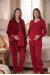 Effortt 8088V Vişne Kadife Sabahlıklı Dantelli Lohusa Pijama Takımı Effortt 8088V Vişne Kadife Sabahlıklı Dantelli Lohusa Pijama Takımı