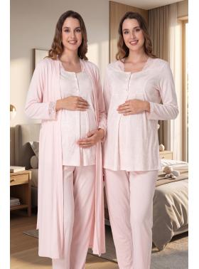 Effortt 9074 Pudra Lohusa Hamile Pijama Takım Sabahlık
