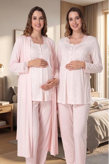 Effortt 9074 Pudra Lohusa Hamile Pijama Takım Sabahlık