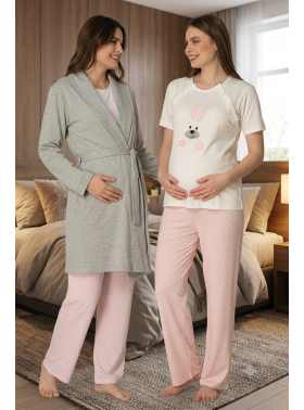Effortt 2070 Emzirme Özellikli Sabahlıklı Hamile Pijama Takımı