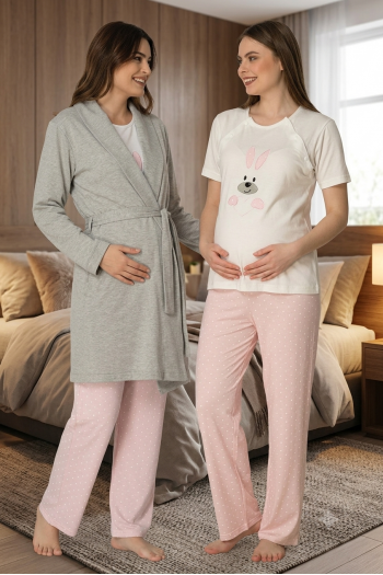 Effortt 2070 Emzirme Özellikli Sabahlıklı Hamile Pijama Takımı