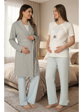 Effortt 2070 Emzirme Özellikli Sabahlıklı Hamile Pijama Takımı