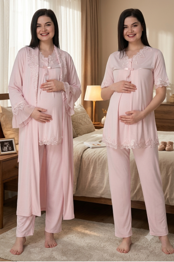 Effortt 5034 Pudra Uzun Sabahlıklı Hamile Lohusa Pijama Takımı Effortt 5034 Pudra Uzun Sabahlıklı Hamile Lohusa Pijama Takımı