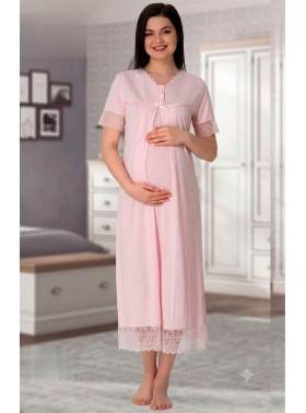 Effortt 5043 Pembe Dantel Yaka Hamile Lohusa Gecelik