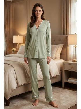 Effortt 5072 Yeşil Önden Düğmeli Lohusa Pijama Takımı
