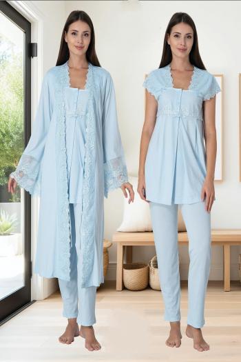 Effortt 5011 Mavi Uzun Prenses Sabahlıklı Lohusa Pijama Takımı Effortt 5011 Mavi Uzun Prenses Sabahlıklı Lohusa Pijama Takımı