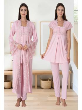 Effortt 5011 Pudra Uzun Prenses Sabahlıklı Lohusa Pijama Takımı