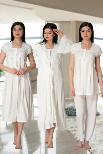 Effortt 5015 Ekru Yakası ve Kolları Dantelli Lohusa Hamile 4'lü Set Effortt 5015 Ekru Yakası ve Kolları Dantelli Lohusa Hamile 4'lü Set
