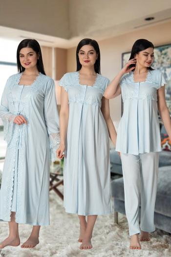 Effortt 5015 Mavi Yakası ve Kolları Dantelli Lohusa Hamile 4'lü Set Effortt 5015 Mavi Yakası ve Kolları Dantelli Lohusa Hamile 4'lü Set