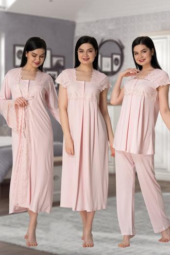 Effortt 5015 Pudra Yakası ve Kolları Dantelli Lohusa Hamile 4'lü Set Effortt 5015 Pudra Yakası ve Kolları Dantelli Lohusa Hamile 4'lü Set