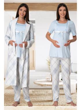 Effortt 6024 Emzirme Özellikli Sabahlıklı Lohusa Pijama Takımı