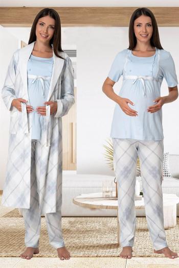 Effortt 6024 Emzirme Özellikli Sabahlıklı Lohusa Pijama Takımı