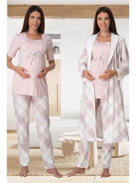 Effortt 6024 Emzirme Özellikli Sabahlıklı Lohusa Pijama Takımı