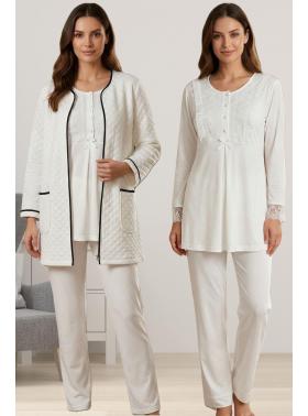 Effortt 7071 Ekru Kapitone Sabahlık Pijama Takım