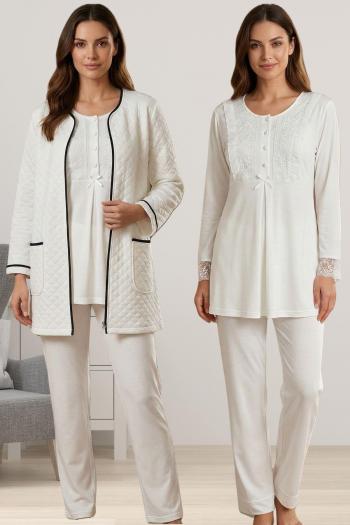 Effortt 7071 Ekru Kapitone Sabahlık Pijama Takım Effortt 7071 Ekru Kapitone Sabahlık Pijama Takım