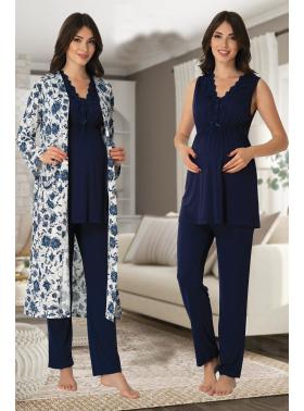 Effortt 8034 Lacivert Lohusa Hamile Pijama Takım Sabahlık
