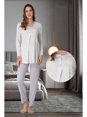 Effortt 9072 Gri Desen Detaylı Lohusa Pijama Takımı