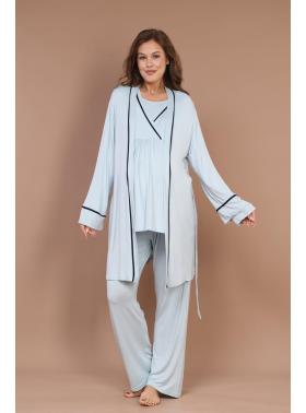 RİMEL 547 Gizli Emzirme Özellikli Biye Sabahlıklı Kruvaze Lohusa Pijama Takımı