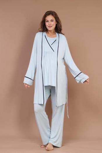 RİMEL 547 Gizli Emzirme Özellikli Biye Sabahlıklı Kruvaze Lohusa Pijama Takımı