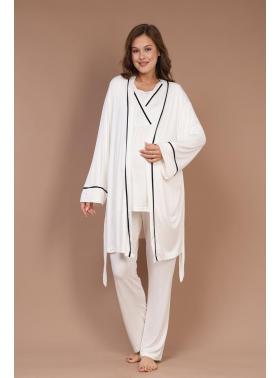 RİMEL 545 Gizli Emzirme Özellikli Biye Sabahlıklı Kruvaze Lohusa Pijama Takımı
