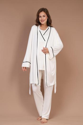 RİMEL 545 Gizli Emzirme Özellikli Biye Sabahlıklı Kruvaze Lohusa Pijama Takımı