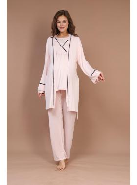 RİMEL 546 Gizli Emzirme Özellikli Biye Sabahlıklı Kruvaze Lohusa Pijama Takımı