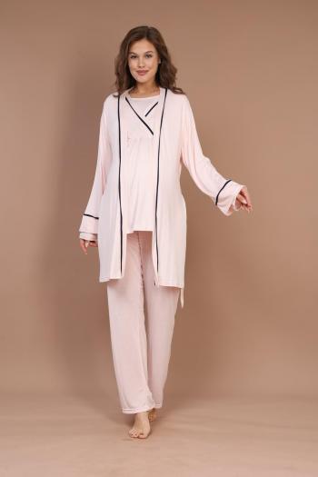 RİMEL 546 Gizli Emzirme Özellikli Biye Sabahlıklı Kruvaze Lohusa Pijama Takımı