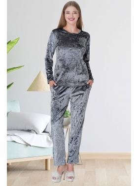 Mecit 5721 Gri Kadın Kadife Pijama Takımı