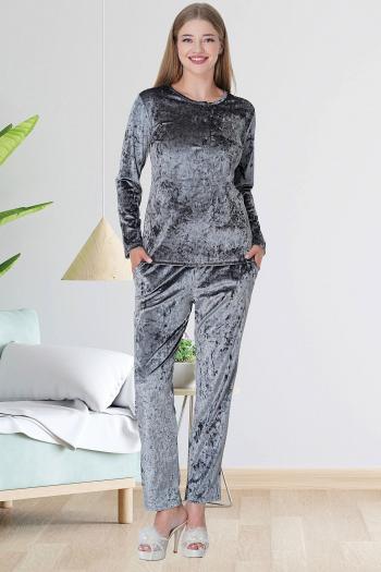 Mecit 5721 Gri Kadın Kadife Pijama Takımı