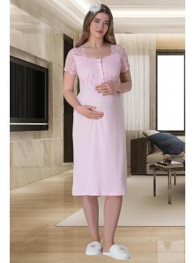 Mecit 6013 Pembe Dantel Detaylı Lohusa Gecelik
