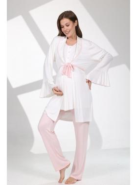 RİMEL Pembe Biyeli Lohusa Pijama ve Volan Kol Sabahlık Takımı 709