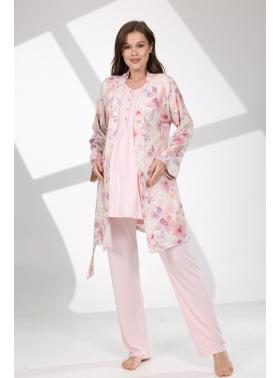Rimel Life 715 Dantel Kol Lohusa Pijama ve Desen Sabahlık Takımı