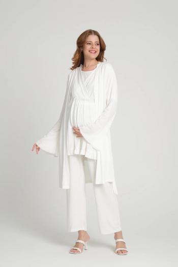 RİMEL Kruvaze Lohusa Pijama ve Volan Kol Sabahlık Takımı  2378